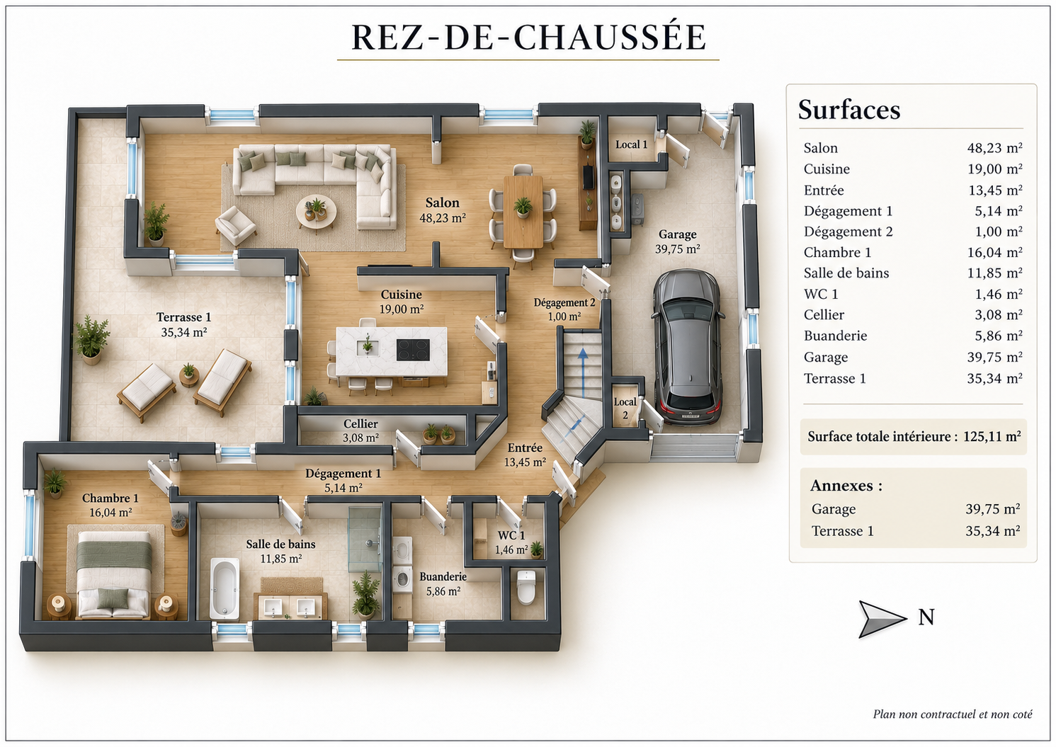 Plan du rez-de-chaussée avec surfaces